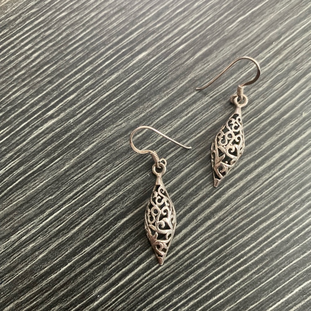Intricate Filigree Teardrop Dangle Earrings  sterling Silver